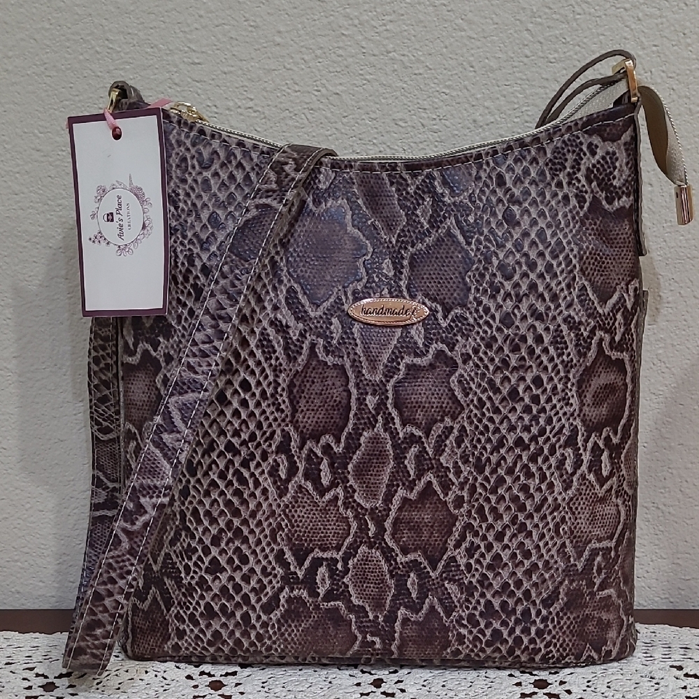 Handcrafted Brown Snake Print Leather Women's Crossbody Bag